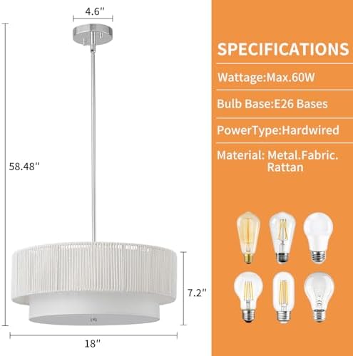 Rattan Farmhouse Chandelier, White