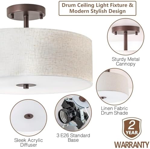 Bargeni Semi Flush Mount Ceiling Light, 16", Bronze