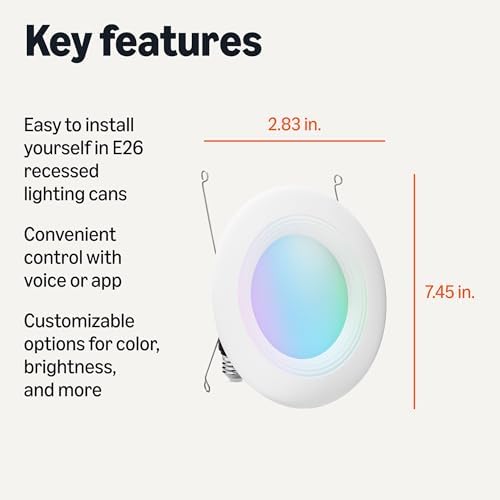 Amazon Basics Smart Recessed 5/6 Inch Downlight, Color Changing