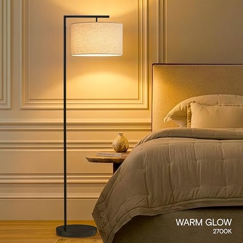Brightech Montage Modern Floor Lamp, Tan Shade, Black