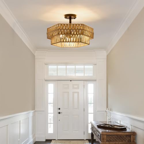 XSDeTu 3-Light Woven Hemp Rope Ceiling Light