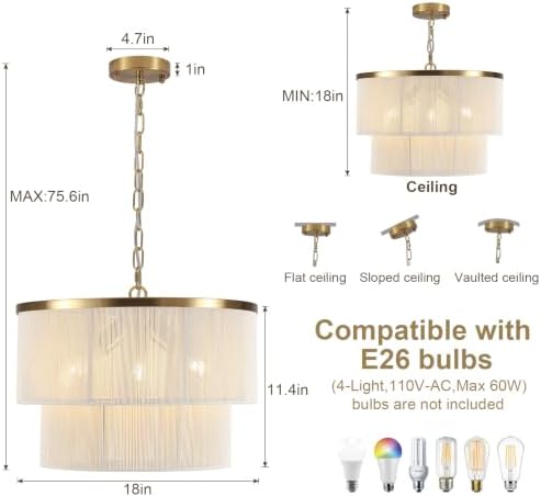 18" Hand Woven Rattan Chandelier, 3-Light