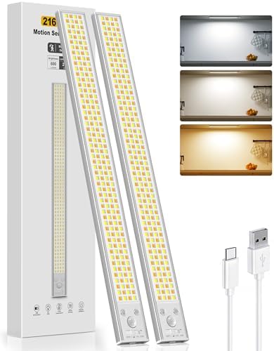 16" Rechargeable Motion Sensor Under Cabinet Lights, 2 Pack