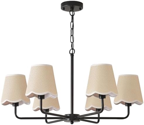 6-Light Black Chandelier with Fabric Shades