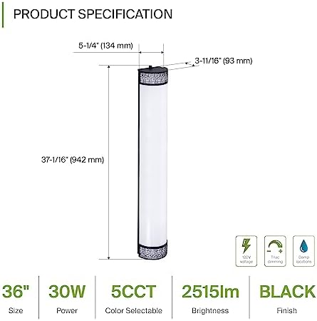 ASD 36-Inch LED Bathroom Vanity Light, Black