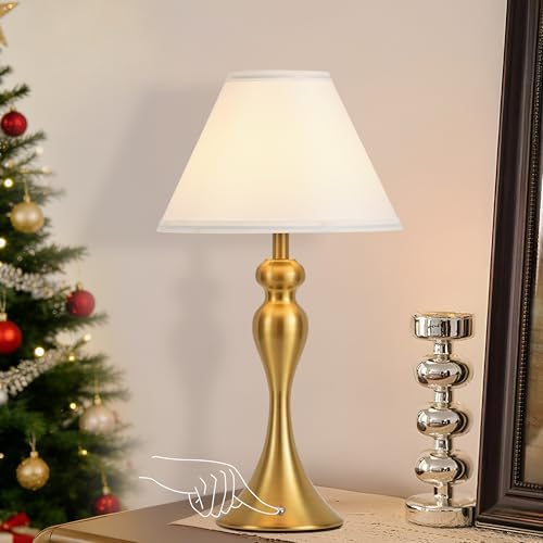 Cordless Rechargeable Table Lamp, Fabric Shade, Brass