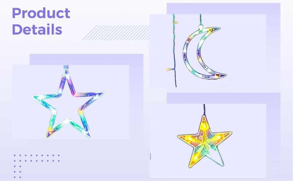 120 LED Star Moon Curtain String Light 11.5 ft