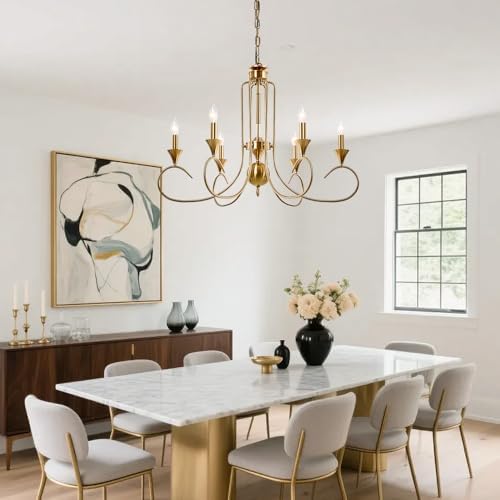 Modern Farmhouse 6-Light Gold Candle Chandelier