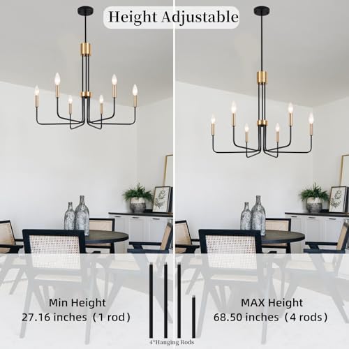 Modern Black and Gold 6-Light Farmhouse Chandelier