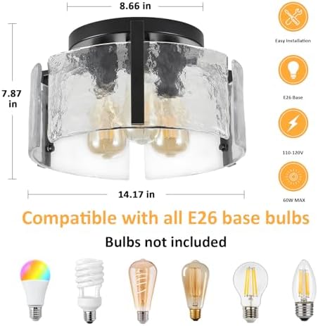 Black 3-Light Semi Flush Mount Ceiling Light Fixture