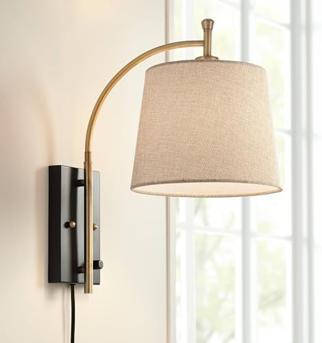Chester Antique Brass and Black Swing Arm Wall Lamp