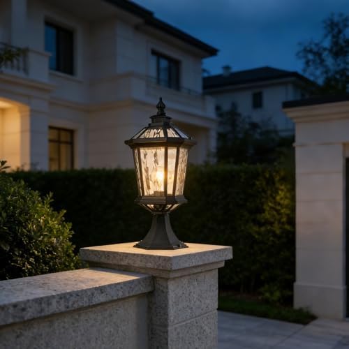 Waterproof Outdoor Post Light with Water Ripple Glass