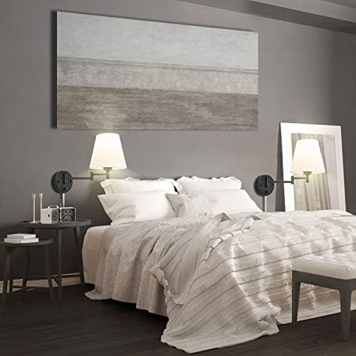 Plug-in Swing Arm Wall Lamp with Ivory Linen Shade, 1 Light