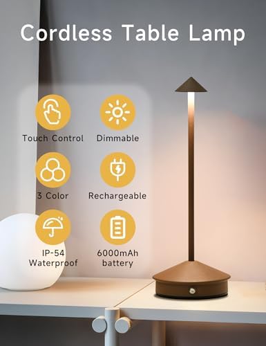 LED Rechargeable Cordless Table Lamps, Brown