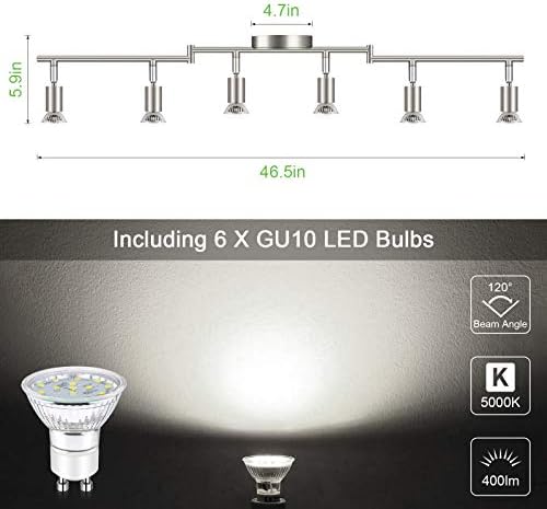Unicozin LED 6 Light Track Lighting Kit, 46.5'' Matt Nickel 6 Way