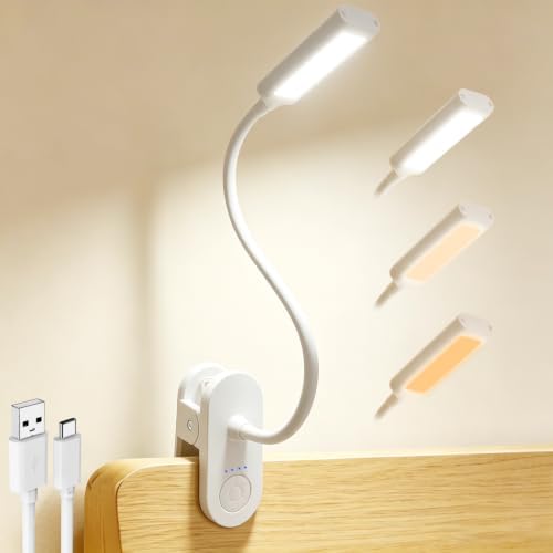 Clip-On Desk Lamp with Clamp for Bed, White