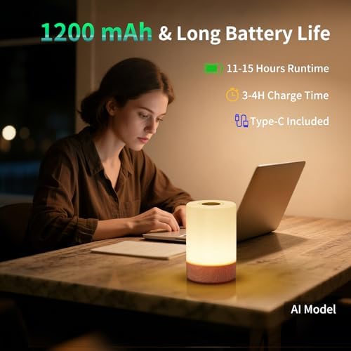 Touch Bedside Table Lamp, Remote-Control Dimmable RGB Light