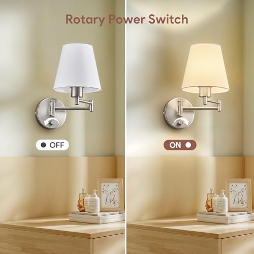 VONLUCE Swing Arm Wall Sconces, Set of 2, Nickel