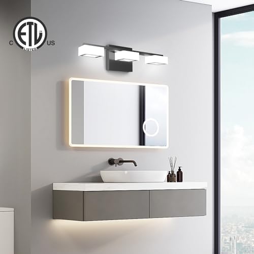 3-Light Matte Black LED Bathroom Vanity Light
