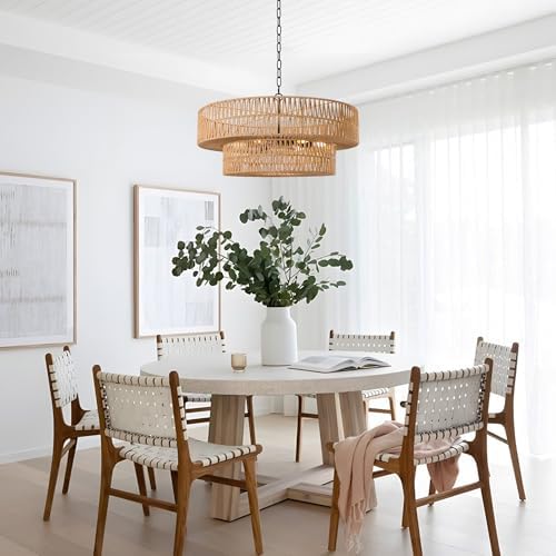 26 Inch Boho Rattan 6-Light Chandelier
