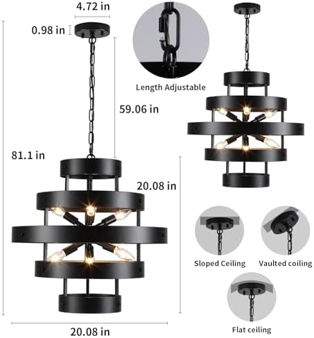 6-Light Black Industrial Farmhouse Chandelier