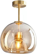 Modern Industrial E26 Flush Mount Ceiling Light, Amber Glass