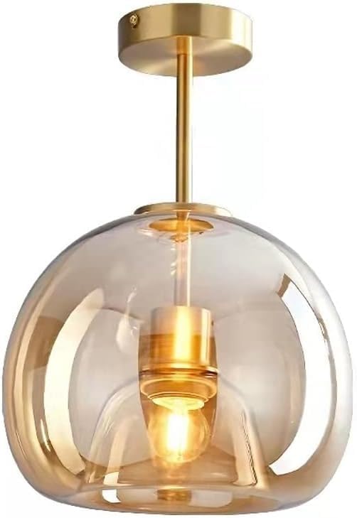 Modern Industrial E26 Flush Mount Ceiling Light, Amber Glass