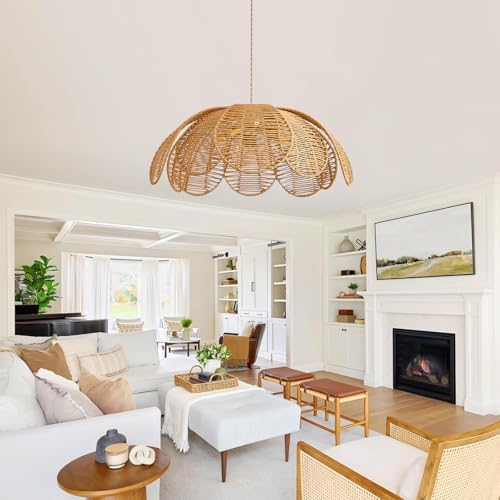 24" Farmhouse Chandelier, 3-Light Rattan