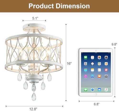 Farmhouse 3-Light Crystal Flush Mount Chandelier