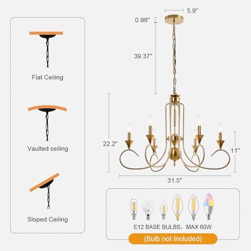 Modern Farmhouse 6-Light Gold Candle Chandelier