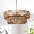 22" Boho Rattan Pendant Light