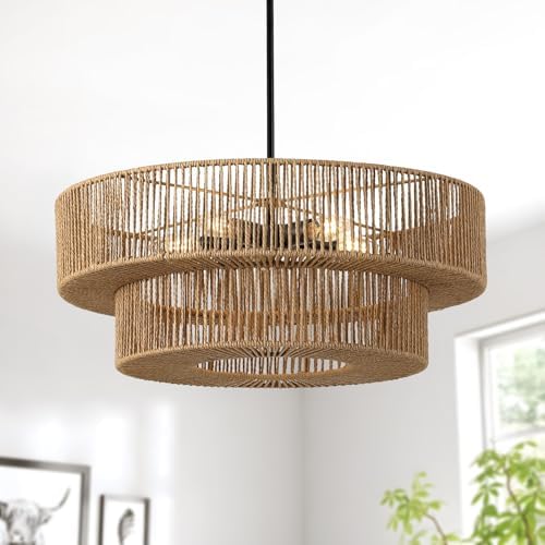 22" Boho Rattan Pendant Light