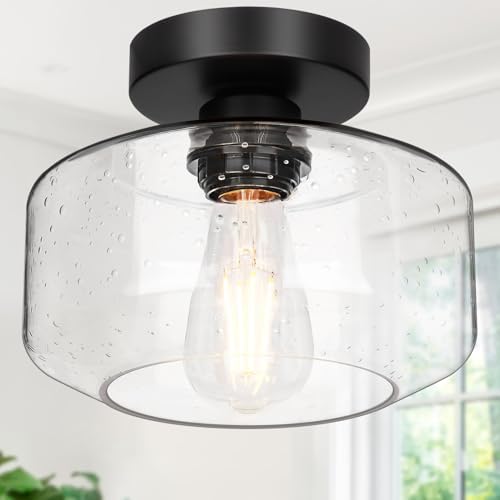 Lynnoland Semi Flush Mount Ceiling Light, Seeded Glass Shade