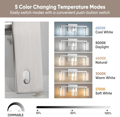 3-Light Brushed Nickel LED Bathroom Vanity Light