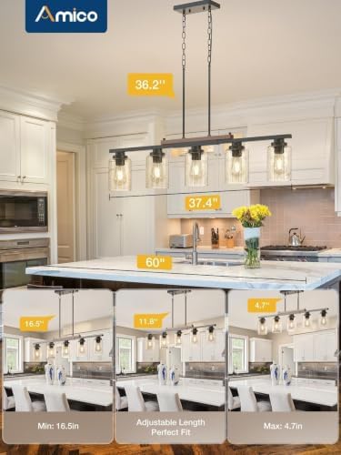 Amico 5-Light Dining Room Chandelier, Seeded Glass