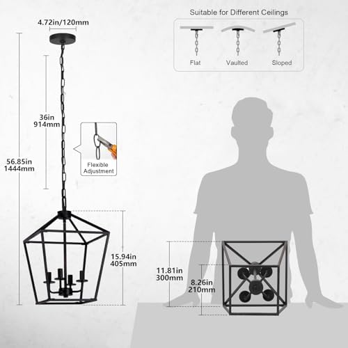 4-Light Industrial Black Lantern Chandelier