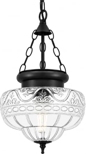 Vintage Matte Black Pendant Light, Thickened Glass
