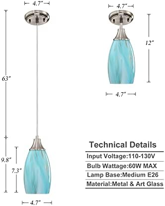 karyfine Mini Teal Glass Pendant Light