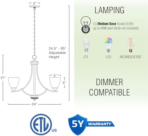 Kira Home Weston 24" 5-Light Chandelier