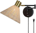 Plug-in Rattan Swing Arm Wall Sconce, Black