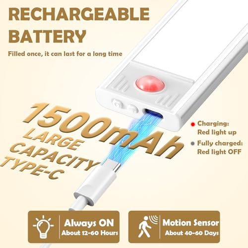 16 Inch 80 LED Rechargeable Motion Sensor Under Cabinet Lights, 6 Pack