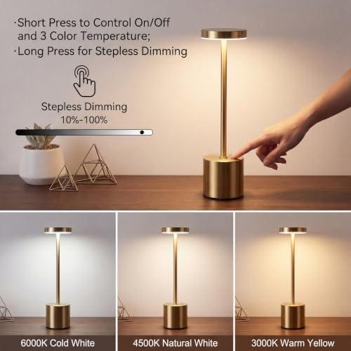 Cordless Table Lamp Set of 2, Gold