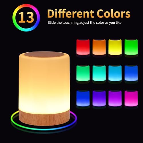 OORUN Touch Bedside Table Lamp, 13 RGB Colors, Rechargeable