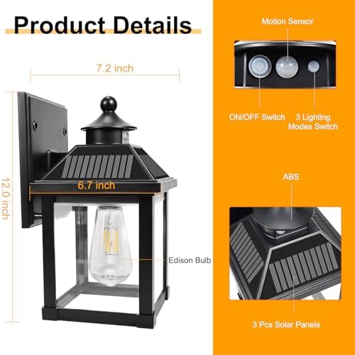 Solar Porch Lights, Motion Sensor, 3 Modes