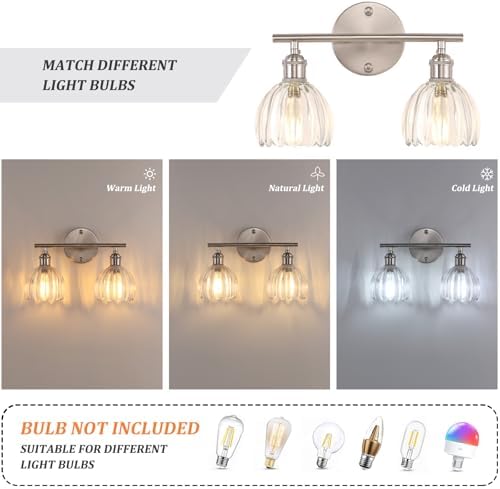 Shenmoyl 2-Light Bathroom Vanity Light, Satin Nickel