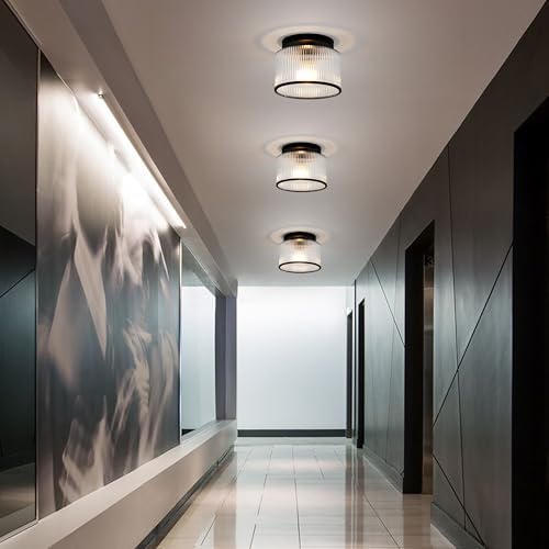 Zlepmlla Clear Ribbed Glass Semi Flush Mount Ceiling Light