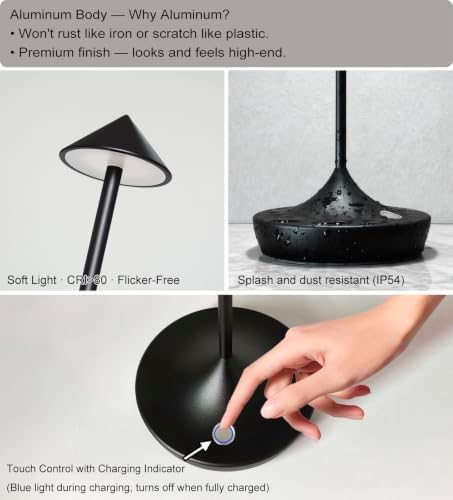 Set of 2 Black Rechargeable LED Table Lamps
