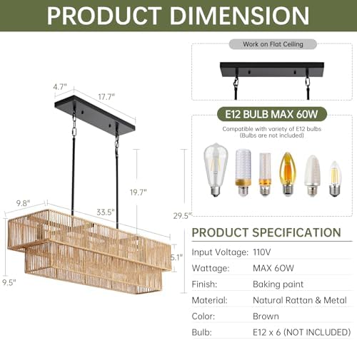 34" Rattan Linear Chandelier
