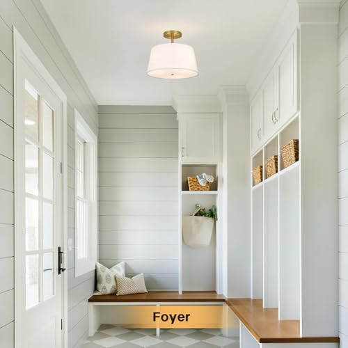 CALOKES 3-Light Gold Semi Flush Mount Ceiling Light