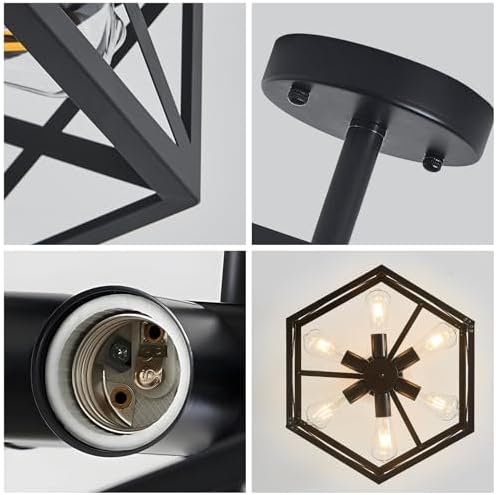 Black Semi Flush Mount Ceiling Light, 19.7"